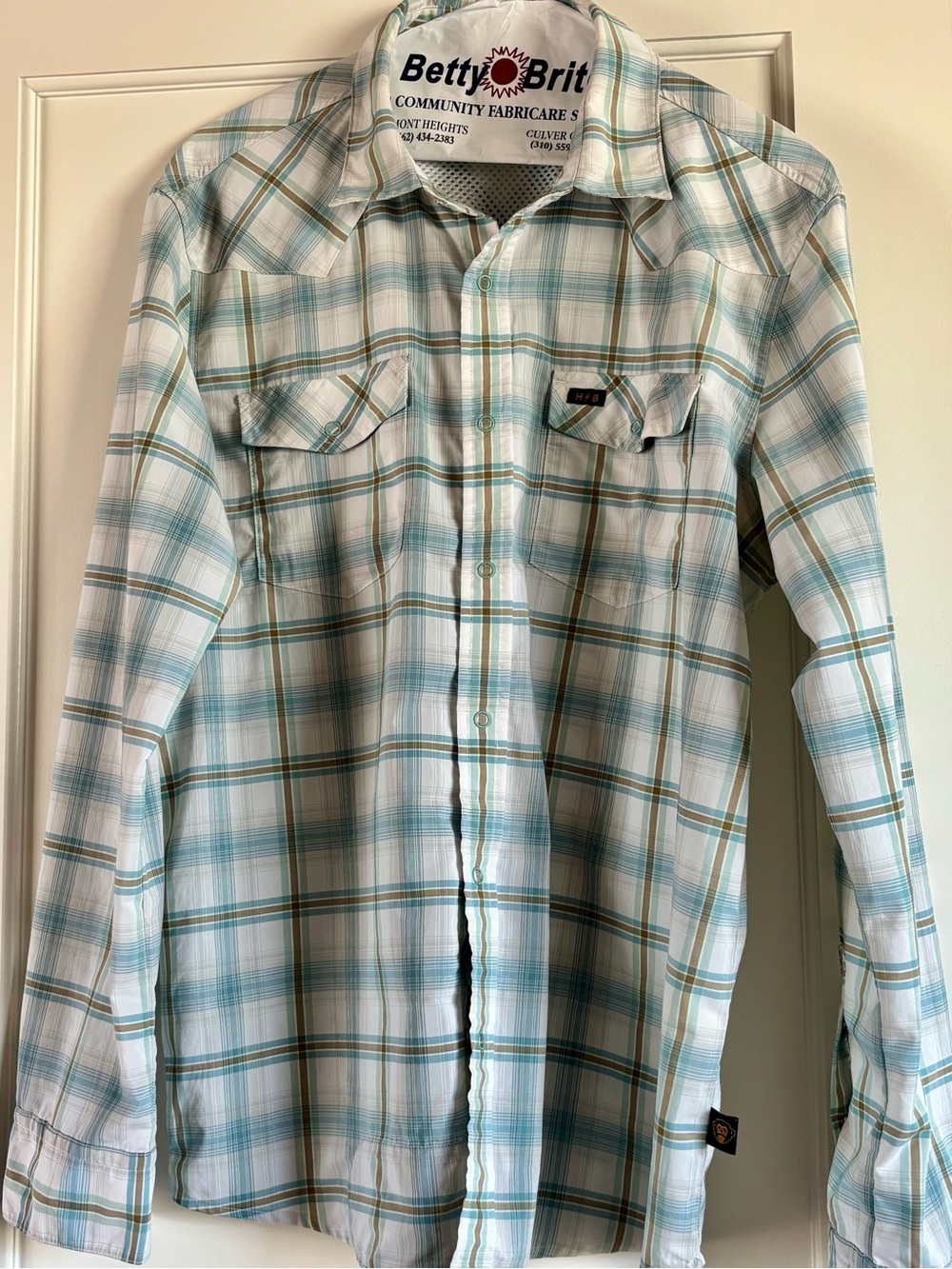Howler Brothers Light Blue and Tan Plaid Button-Down Shirt